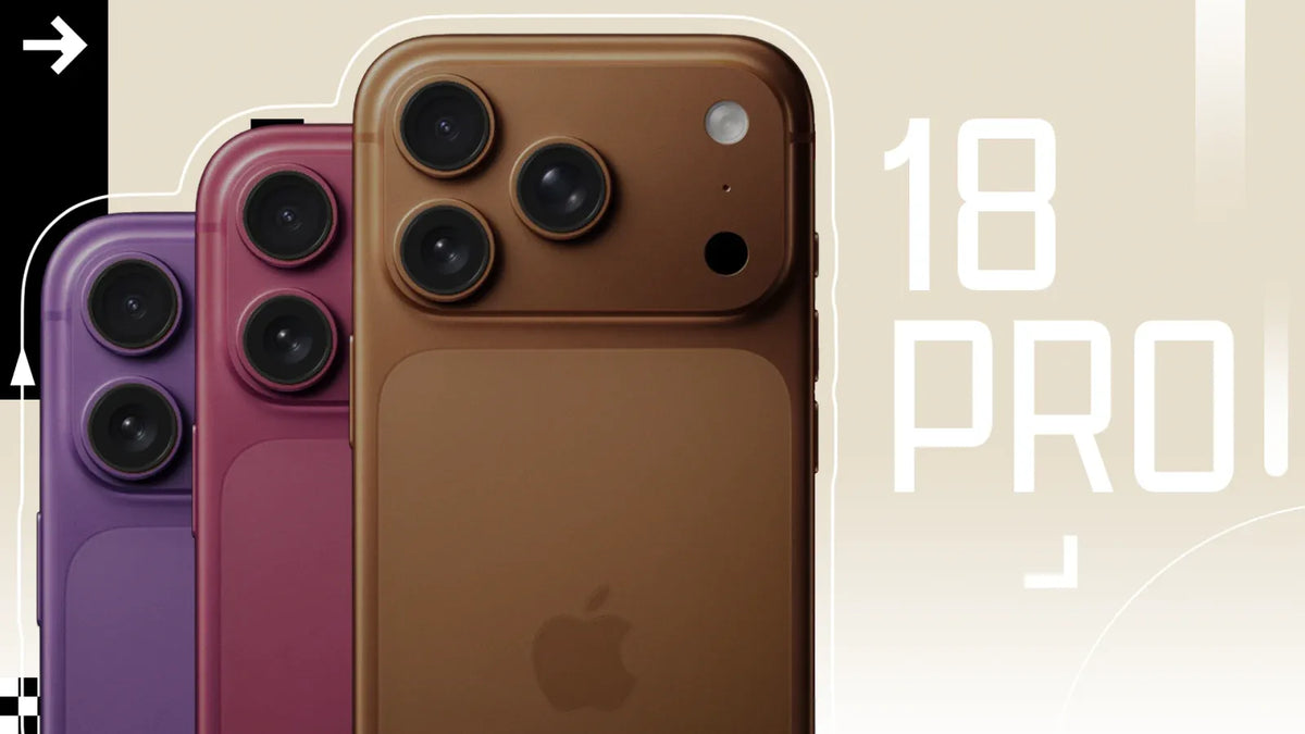 パープル・ピンク・ブラウンの3色のスマートフォンを並べ「18 PRO」と表示した、発売前モデルのイメージ画像