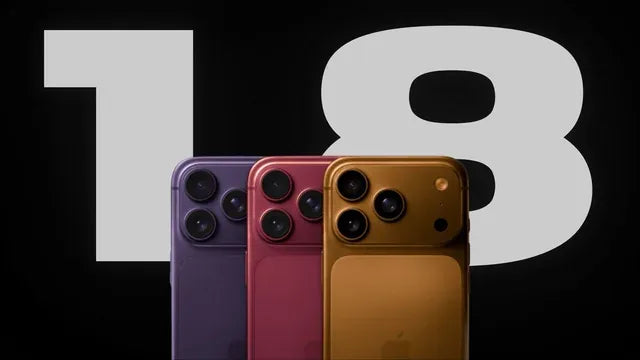 パープル・レッド・ゴールドのiPhone背面3台と背景の「18」