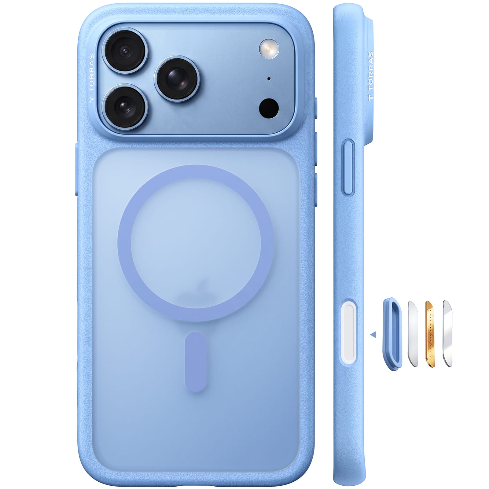 TORRAS iPhone 2026 Pro Max 用ケース 【米軍進化耐衝撃・高性能Magsafe対応】指紋防止 黄変防止 米軍保護工学 マグネット搭載 衝撃吸収 頑丈 カメラコントロールボタン付き ストラップホール 半透明 Guardian-Mag ライトブルー