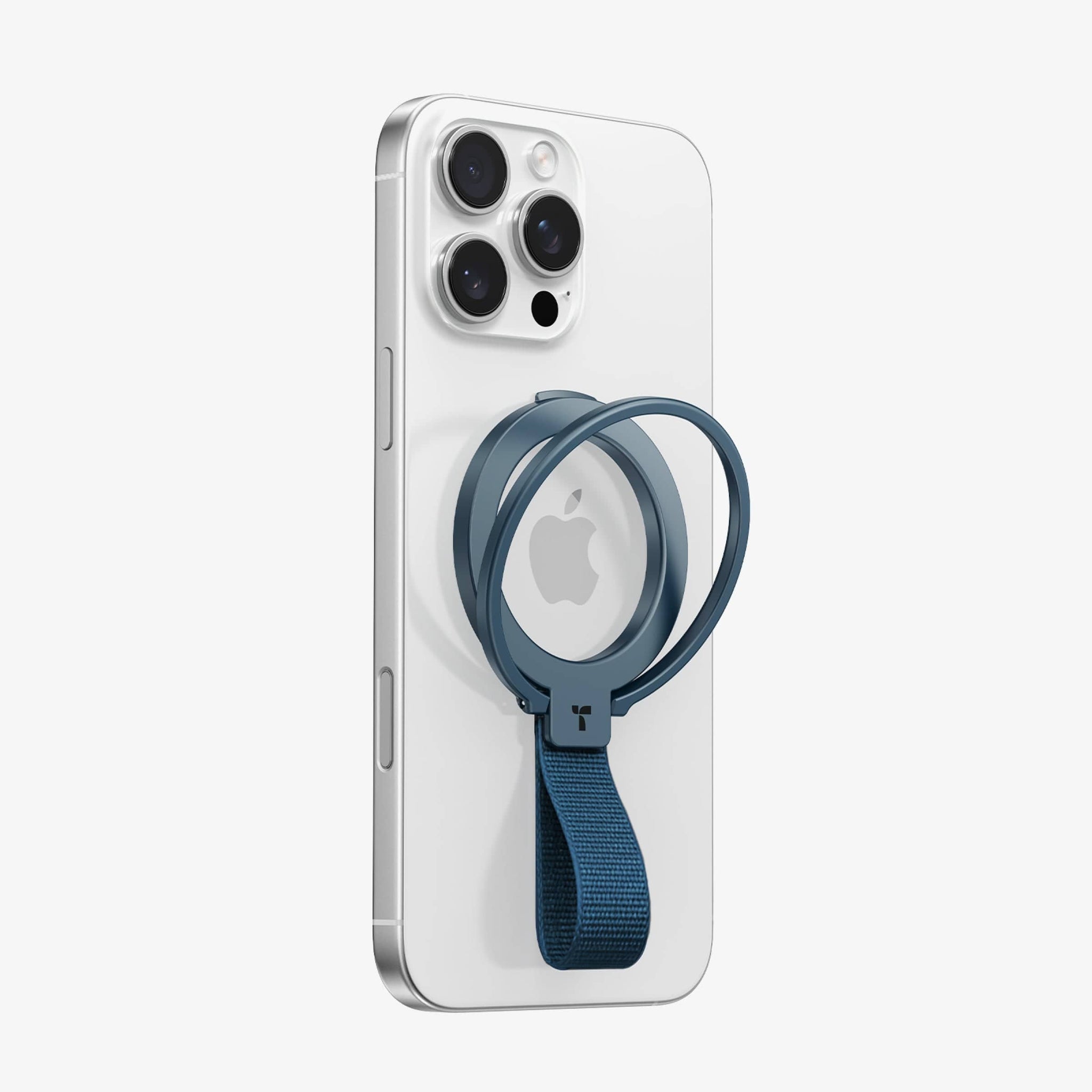 OmniRing スマホリング with dark blue strap on iPhone
