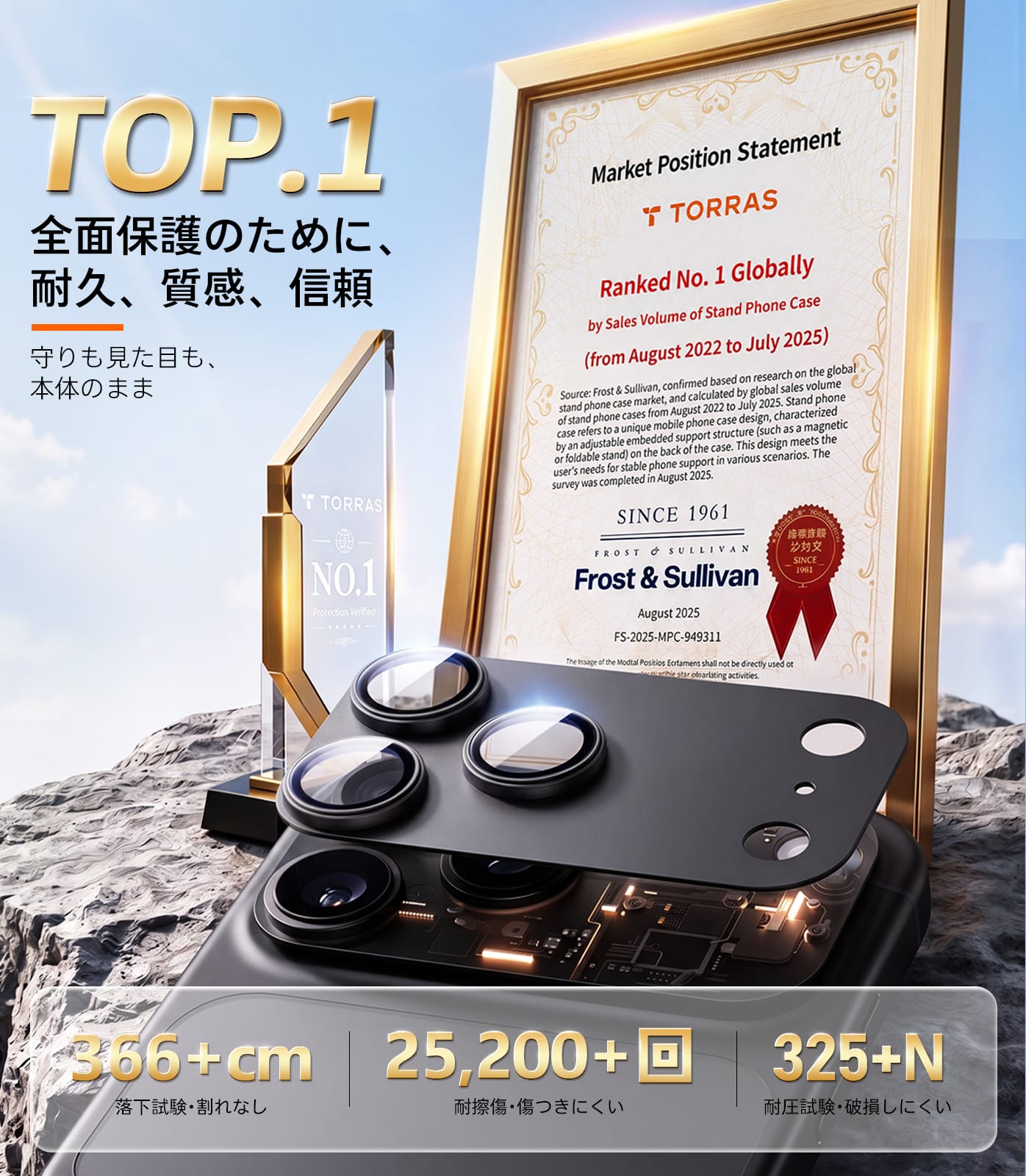 TORRAS For iPhone 2026 Pro カメラフィルム レンズカバー【全面保護 10H強化】  アルミ合金 金属仕上がり ARアンチグレア  透過率99%以上 航空宇宙素材 極薄 米軍規格 傷/褪色/指紋防止 1枚セット いPhone2026 Pro 専用 カメラフィルム ディープブルー CameraGo
