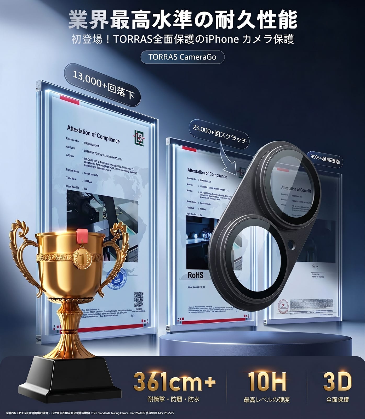 【2026年春新開発】TORRAS For iPhone 17 カメラ保護 全面保護 10H強化ガラス＋アルミ合金 レンズカバー 極薄 金属仕上がり ARアンチグレア 露出オーバー防止 透過率99%以上 航空宇宙素材 米軍規格 傷/褪色/指紋防止 1枚セット いPhone17 専用 カメラフィルム ブラック CameraGo