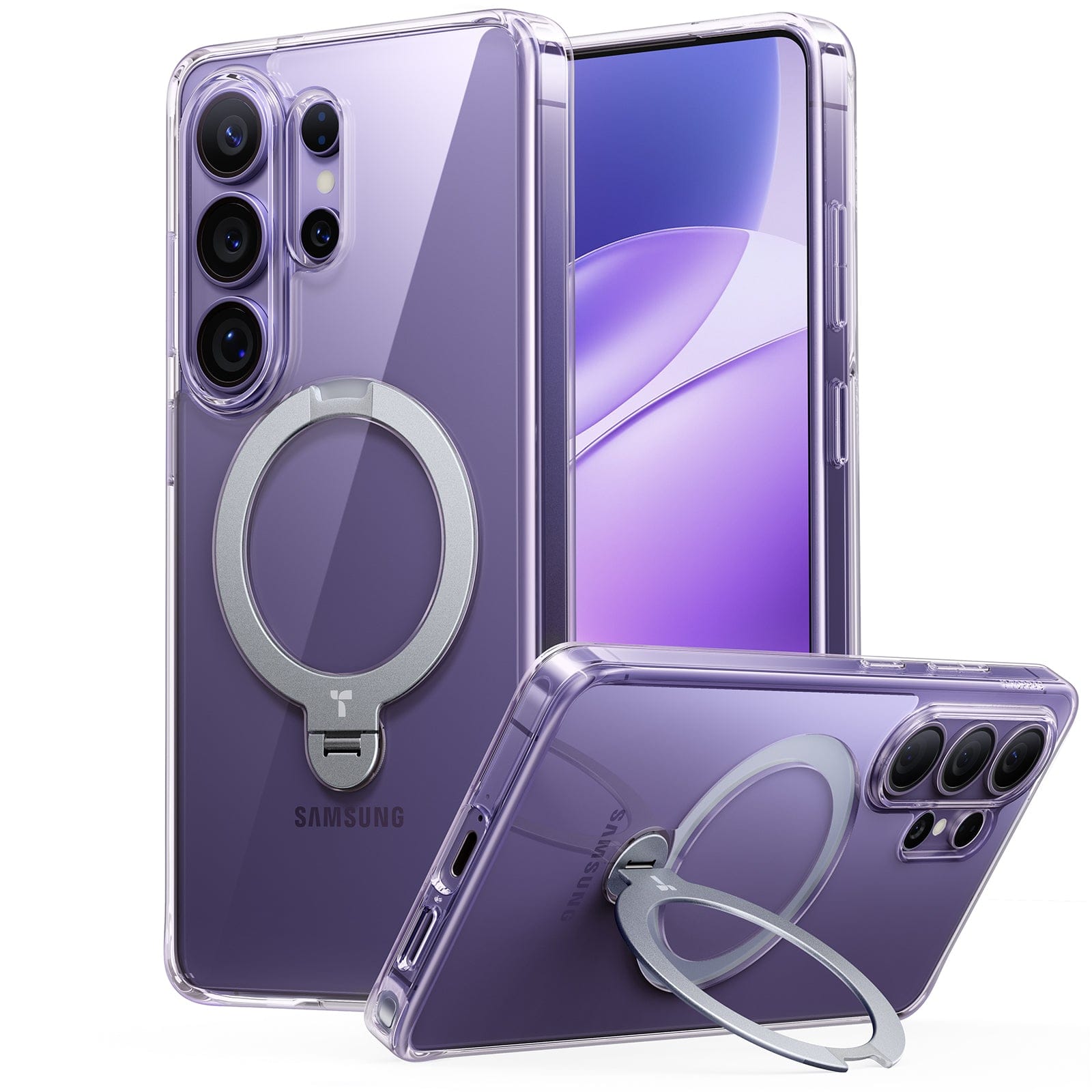 TORRAS Samsung Galaxy S26 Ultra 用 ケース Ostand Q3 Spin 360°定点回転 ゼンマイ式 スタンド クリア Magsafe対応 3倍米軍MIL規格 指紋防止 耐衝撃 16N マグネット付き 透明 黄ばみ防止 カメラコントロールボタン付き ストラップホール付き S26 Ultra 用 ケース