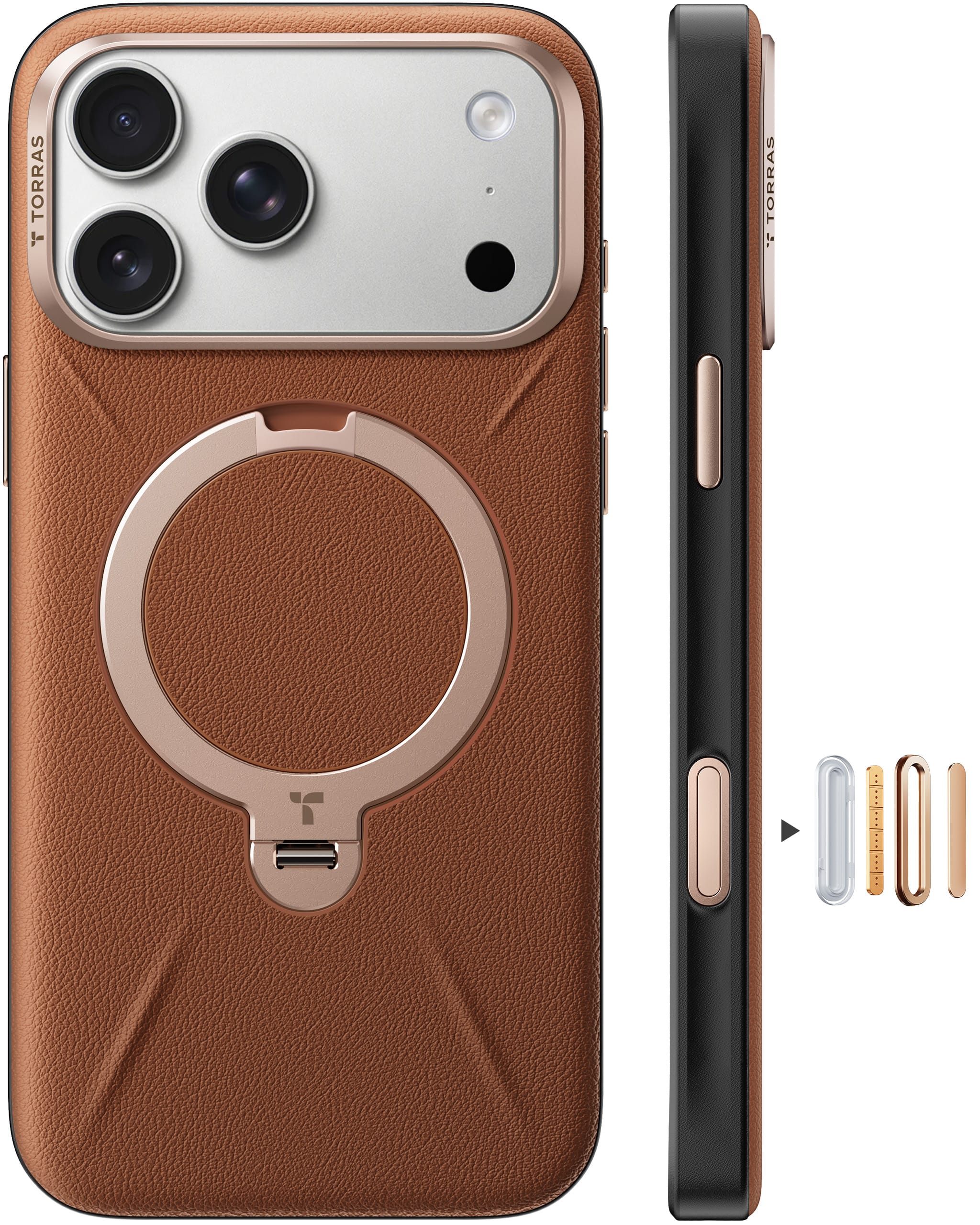 TORRAS iPhone 2026 Pro Max 用 ケース【新感覚レザー・スキンタッチ】Ostand Q3 レザートーン MagSafe対応 リング スタンド 360°定点回転 縦横両対応 マグネット搭載 革 カメラコントロールボタン 米軍規格 耐衝撃 指紋防止 ブラウン