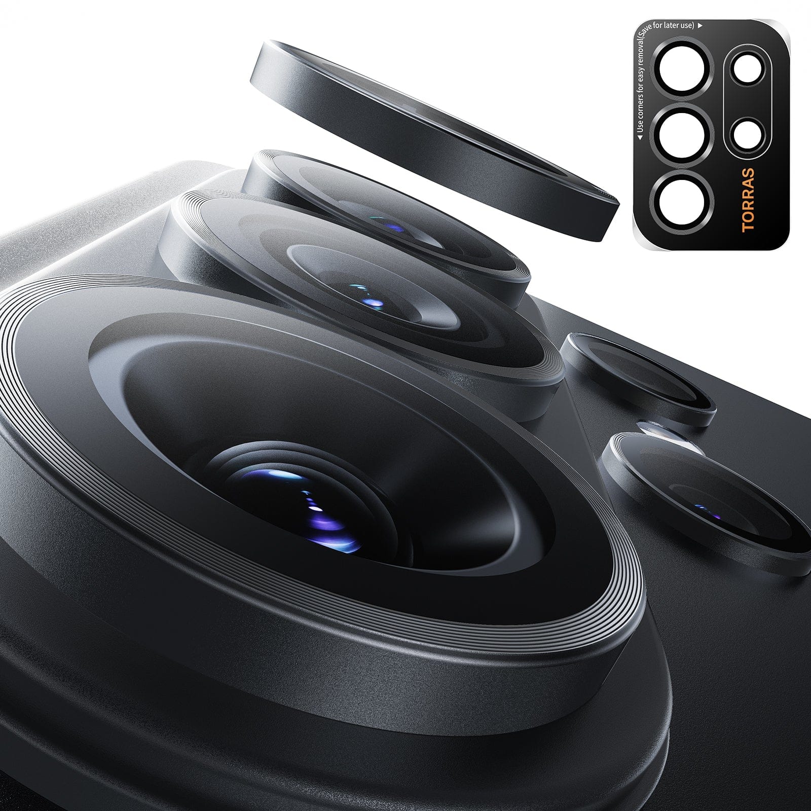 TORRAS For Galaxy S26 Ultra カメラ保護 【撮影もデザインそのまま・曇らない】 レンズカバー アンチグレア 露出オーバー防止 キズ防止 米軍 MIL 規格 宇宙航空素材 黒縁取り 1セット カメラカバー ブラック ZeroLens