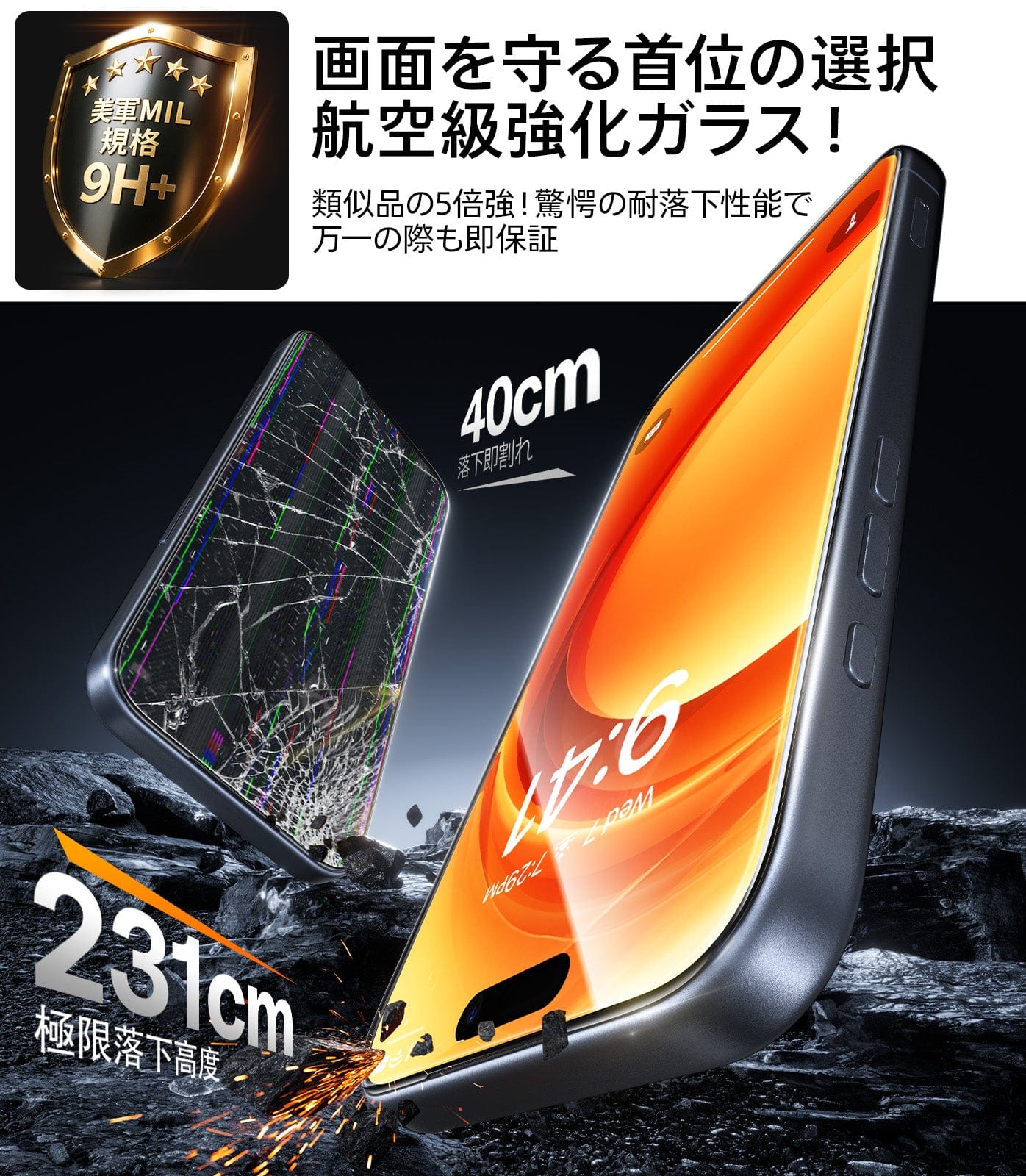 TORRAS フィルム For iPhone 15 ガラスフィルム iPhone 14 Pro 用 ガラスフィルム 航空宇宙ガラス 米軍規格 ツルツル 指紋防止 全面保護 ガイド枠 10倍強化極細縁 貼り付け簡単 9H越え 携帯落下/破損防止 飛散防止 2枚 いphone15/14Pro 用 保護フィルム GlassGo Ultra(ガラスゴー・ウルトラ)