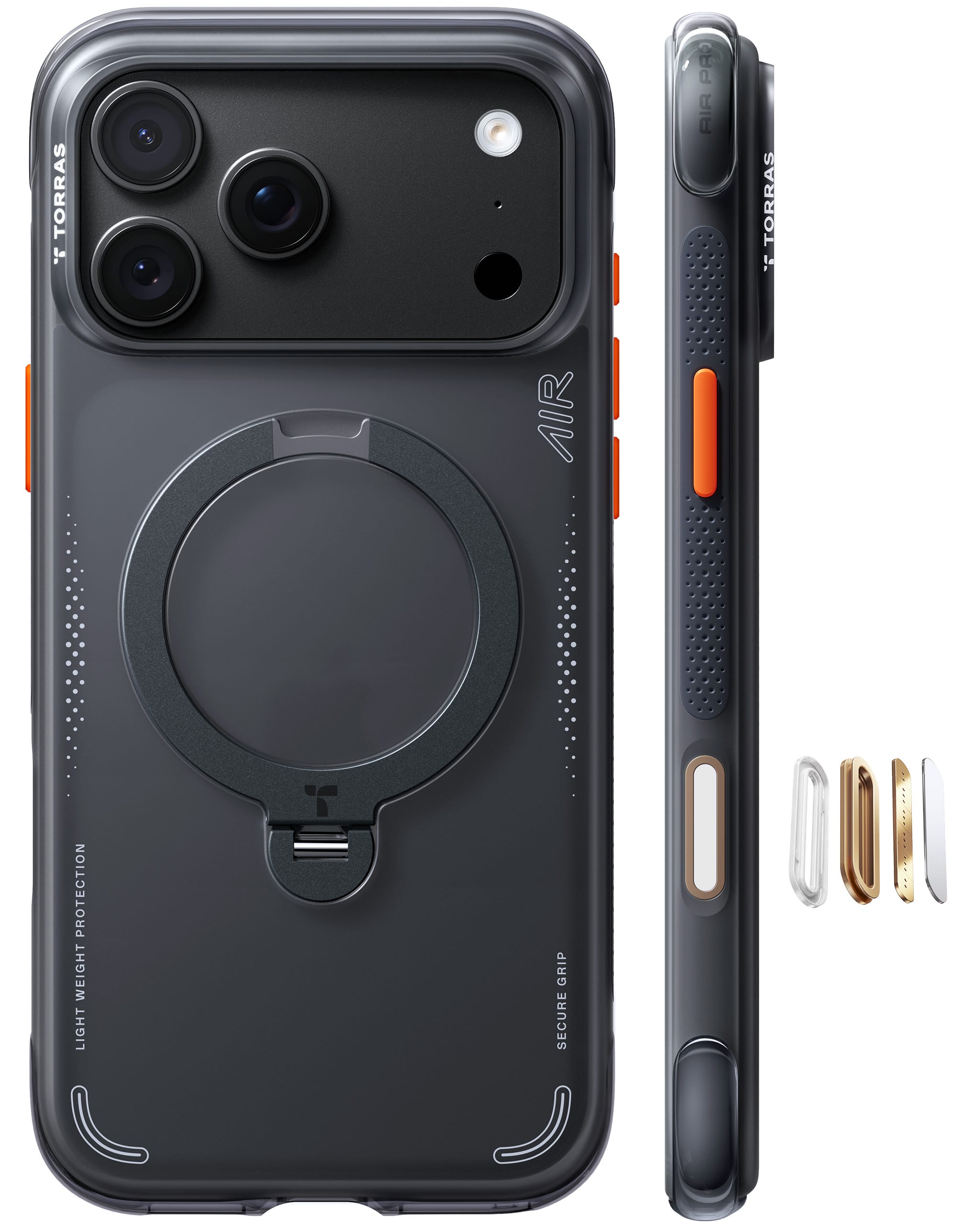 TORRAS Ostand Q3 Air iPhone 2026 Pro 6.3 インチ 用 ケース【エアバッグ 超強保護・米軍 MIL規格 】リング スタンド MagSafe対応 360°定点回転 縦横両対応 MagSafe対応 ワイヤレス充電 カメラコントロールボタン付き 登山・アウトドア活動