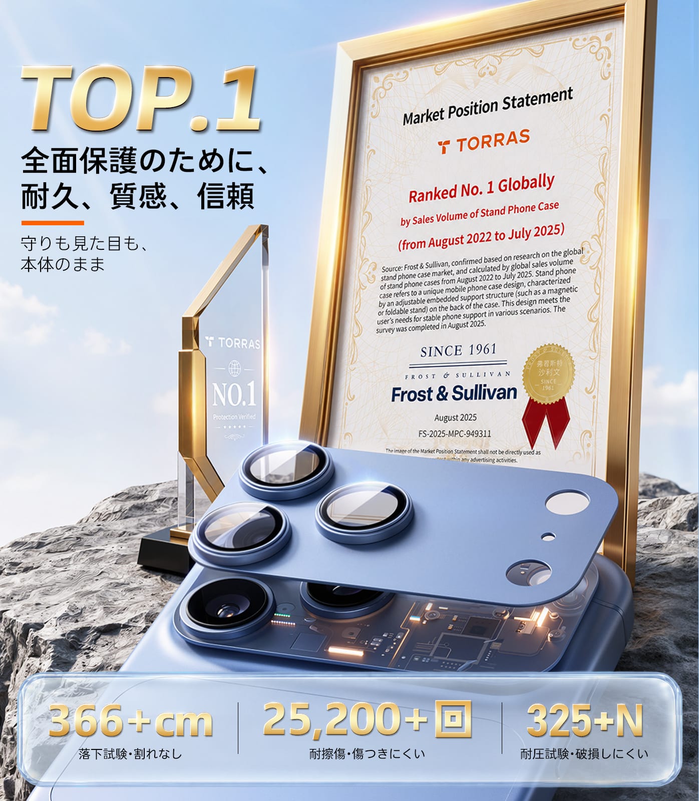 TORRAS For iPhone 2026 Pro Max カメラフィルム レンズカバー【全面保護 10H強化】  アルミ合金 金属仕上がり ARアンチグレア  透過率99%以上 航空宇宙素材 極薄 米軍規格 傷/褪色/指紋防止 1枚セット いPhone2026 Pro Max 専用 カメラフィルム ディープブルー CameraGo