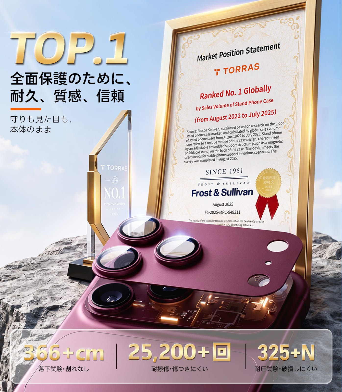 TORRAS For iPhone 2026 Pro Max カメラフィルム レンズカバー【全面保護 10H強化】  アルミ合金 金属仕上がり ARアンチグレア  透過率99%以上 航空宇宙素材 極薄 米軍規格 傷/褪色/指紋防止 1枚セット いPhone2026 Pro Max 専用 カメラフィルム ディープブルー CameraGo