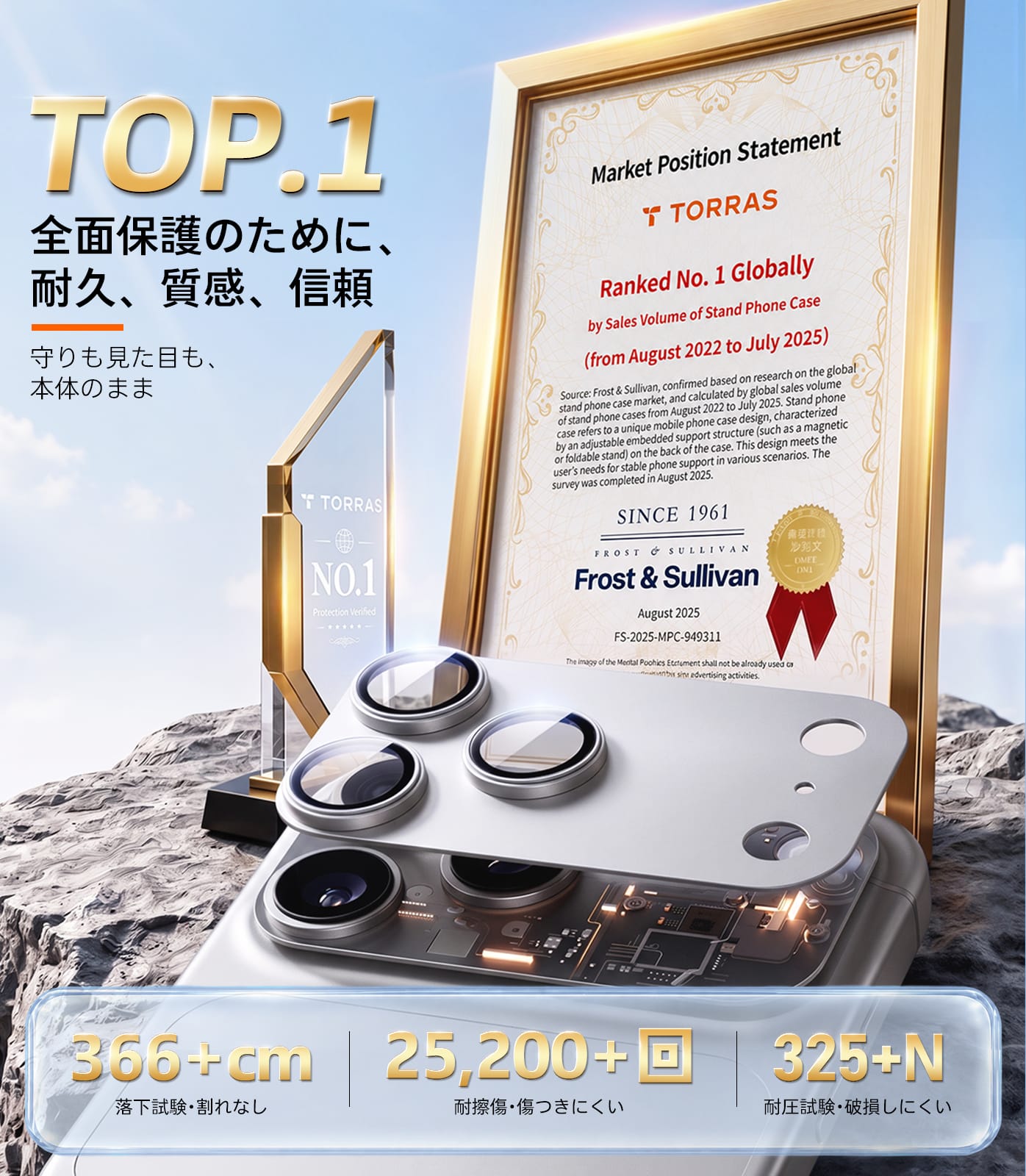 TORRAS For iPhone 2026 Pro Max カメラフィルム レンズカバー【全面保護 10H強化】  アルミ合金 金属仕上がり ARアンチグレア  透過率99%以上 航空宇宙素材 極薄 米軍規格 傷/褪色/指紋防止 1枚セット いPhone2026 Pro Max 専用 カメラフィルム ディープブルー CameraGo