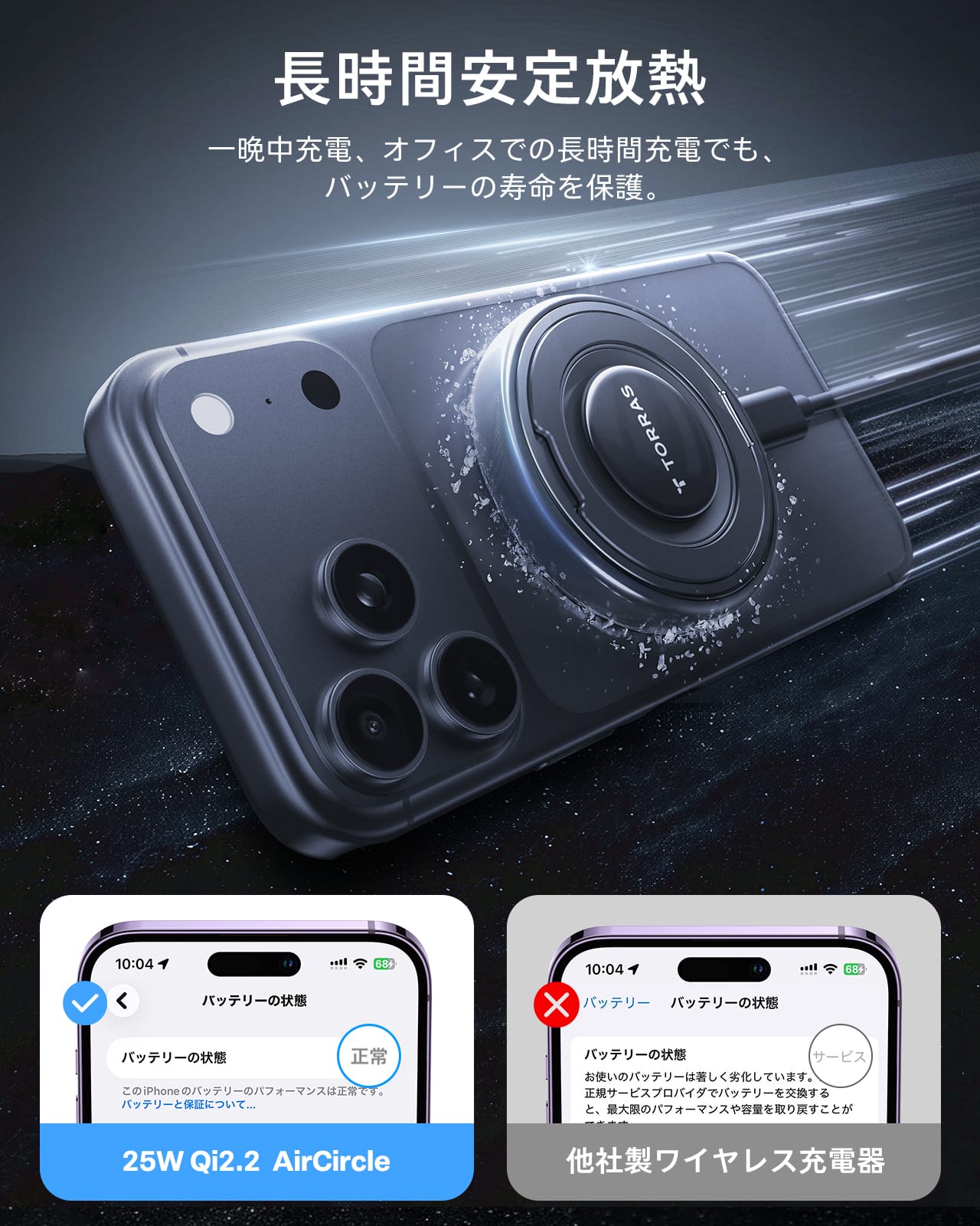 25W Qi2.2 MagSafe 充電器｜360°回転式ワイヤレススタンド – TORRAS-JP