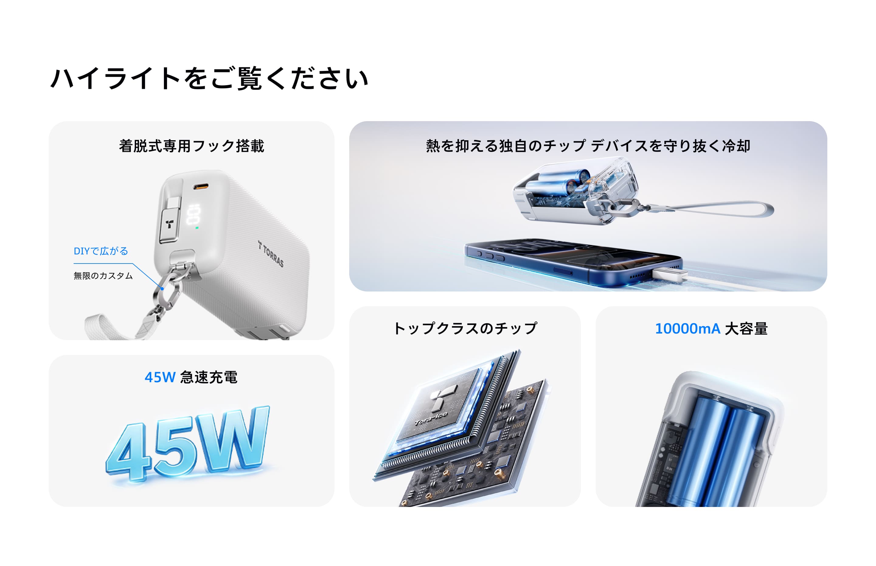 FlexLine 3-in-1 Cube モバイルバッテリー 10000mAh 自動巻き取り式