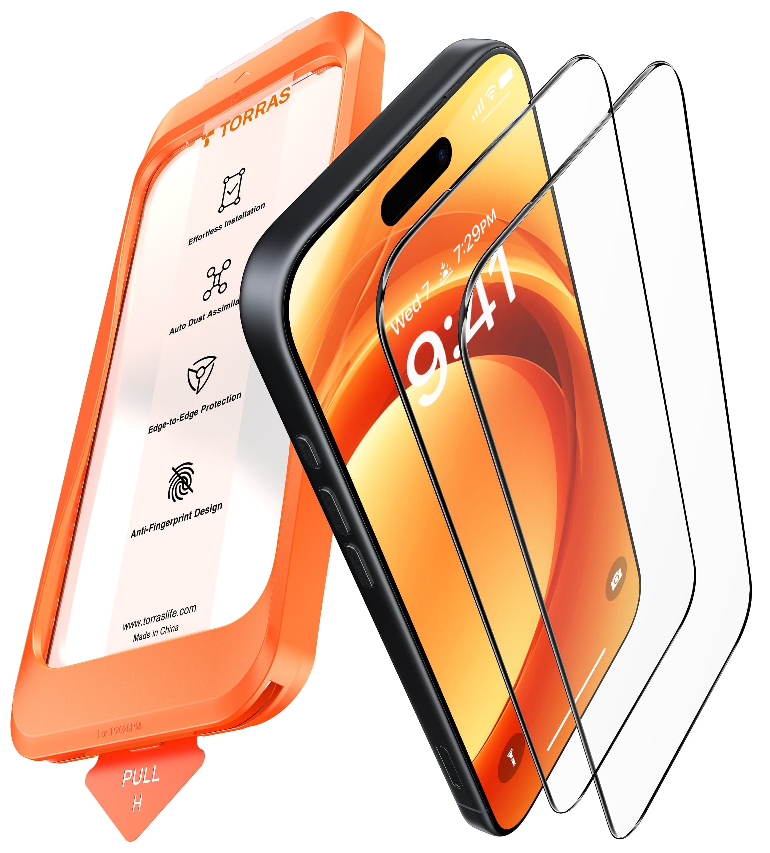 TORRAS フィルム For iPhone 15 ガラスフィルム iPhone 14 Pro 用 ガラスフィルム 航空宇宙ガラス 米軍規格 ツルツル 指紋防止 全面保護 ガイド枠 10倍強化極細縁 貼り付け簡単 9H越え 携帯落下/破損防止 飛散防止 2枚 いphone15/14Pro 用 保護フィルム GlassGo Ultra(ガラスゴー・ウルトラ)