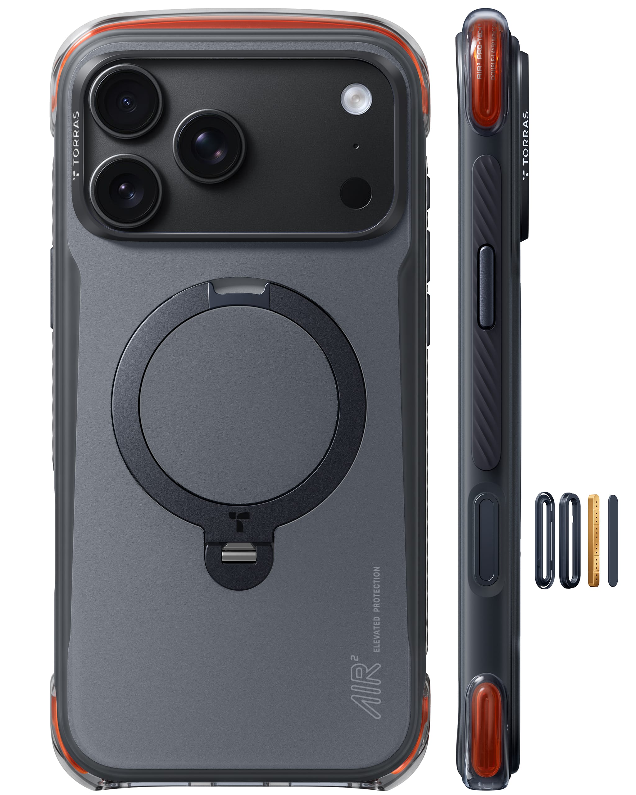 TORRAS Ostand Q3 Air Pro iPhone 2026 Pro Max 用 ケース 6.3 インチ【Air² Pro TECH™・米軍規格4倍耐衝撃】エアバッグ MagSafe対応 ワイヤレス充電対応 縦横両対応 360°回転スタンド カメラ保護 カメラコントロールボタン付き