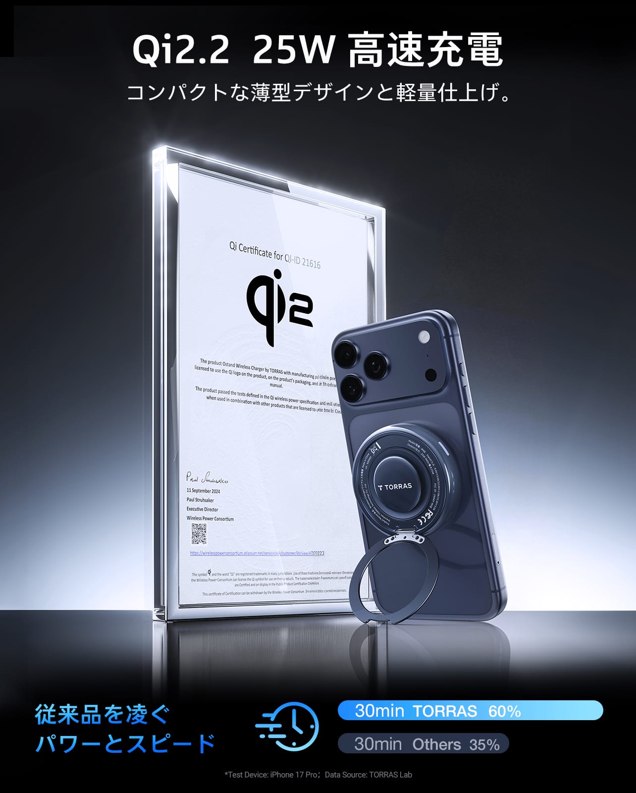 Ostand AirCircle Qi2.2 25W 薄型ワイヤレス充電器｜スマホ過熱防止