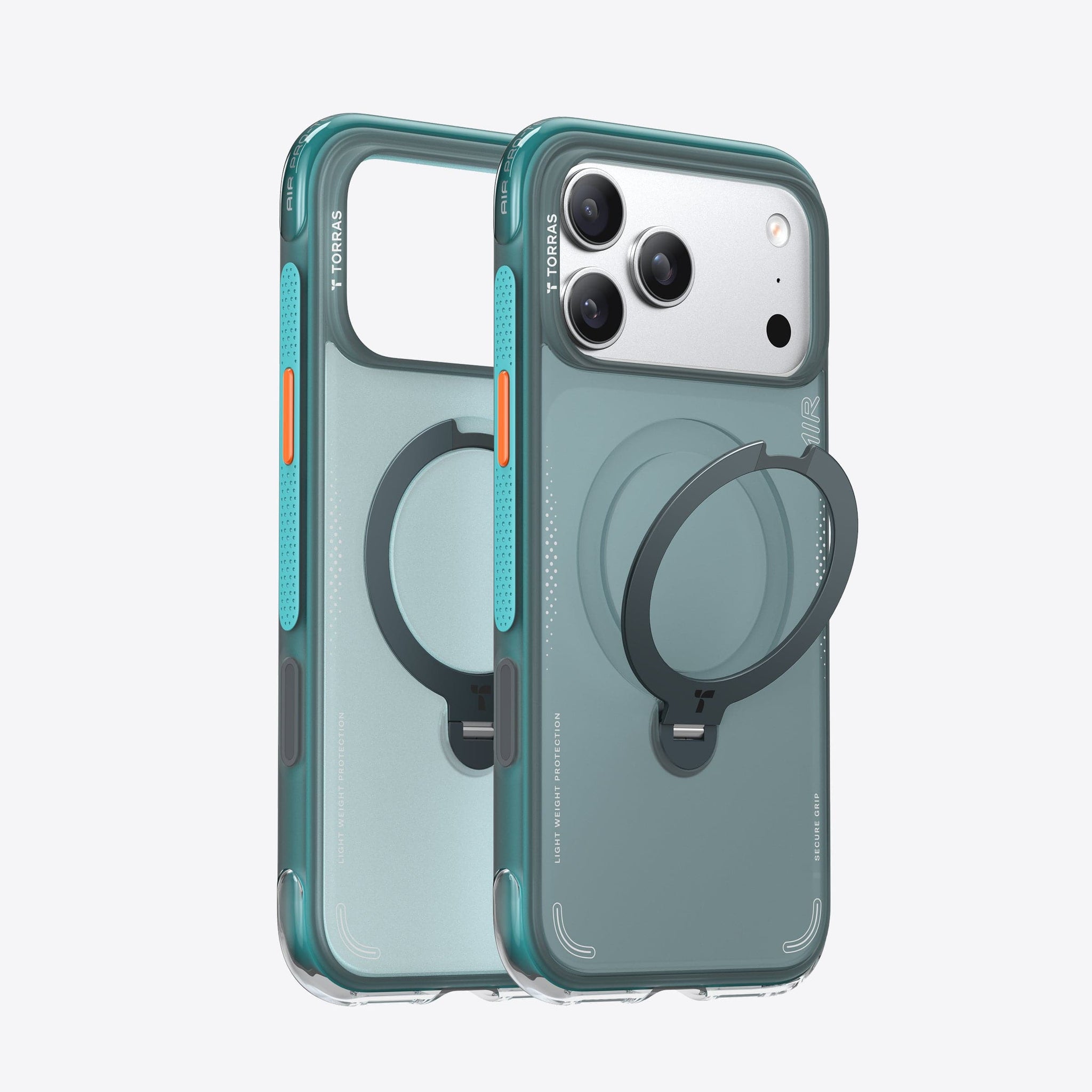 TORRAS Ostand Q3 Airケース、ティール、AIR PRO、360°リングスタンド、MagSafe、MIL規格保護。