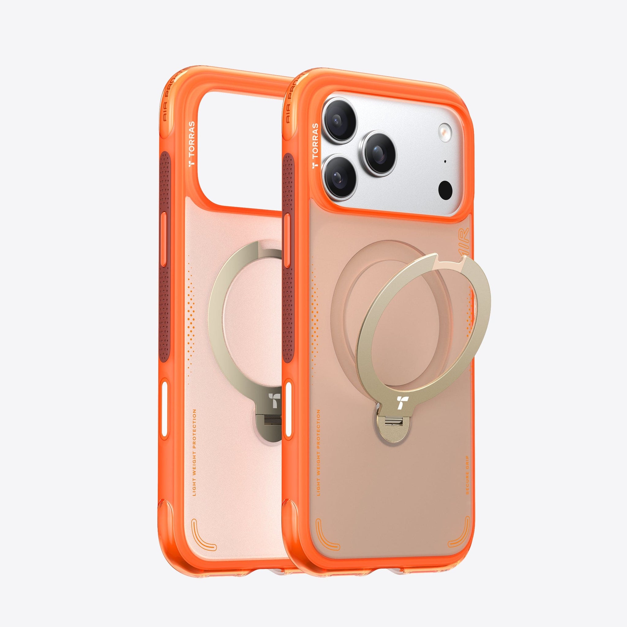 TORRAS Ostand Q3 Air iPhone 17 Pro Max用ケース、ネオンピンク、MagSafe、リングスタンド。