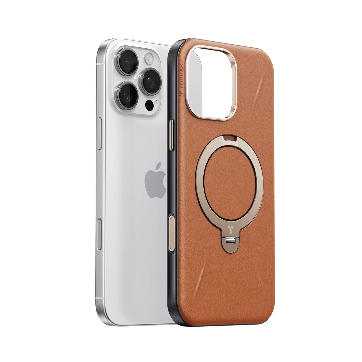 TORRAS Ostand Q3 レザートーン ケース iPhone 18 Pro/Pro Max 対応、ホワイトとオレンジの2色革調ケースが並ぶバリエーション展開。
