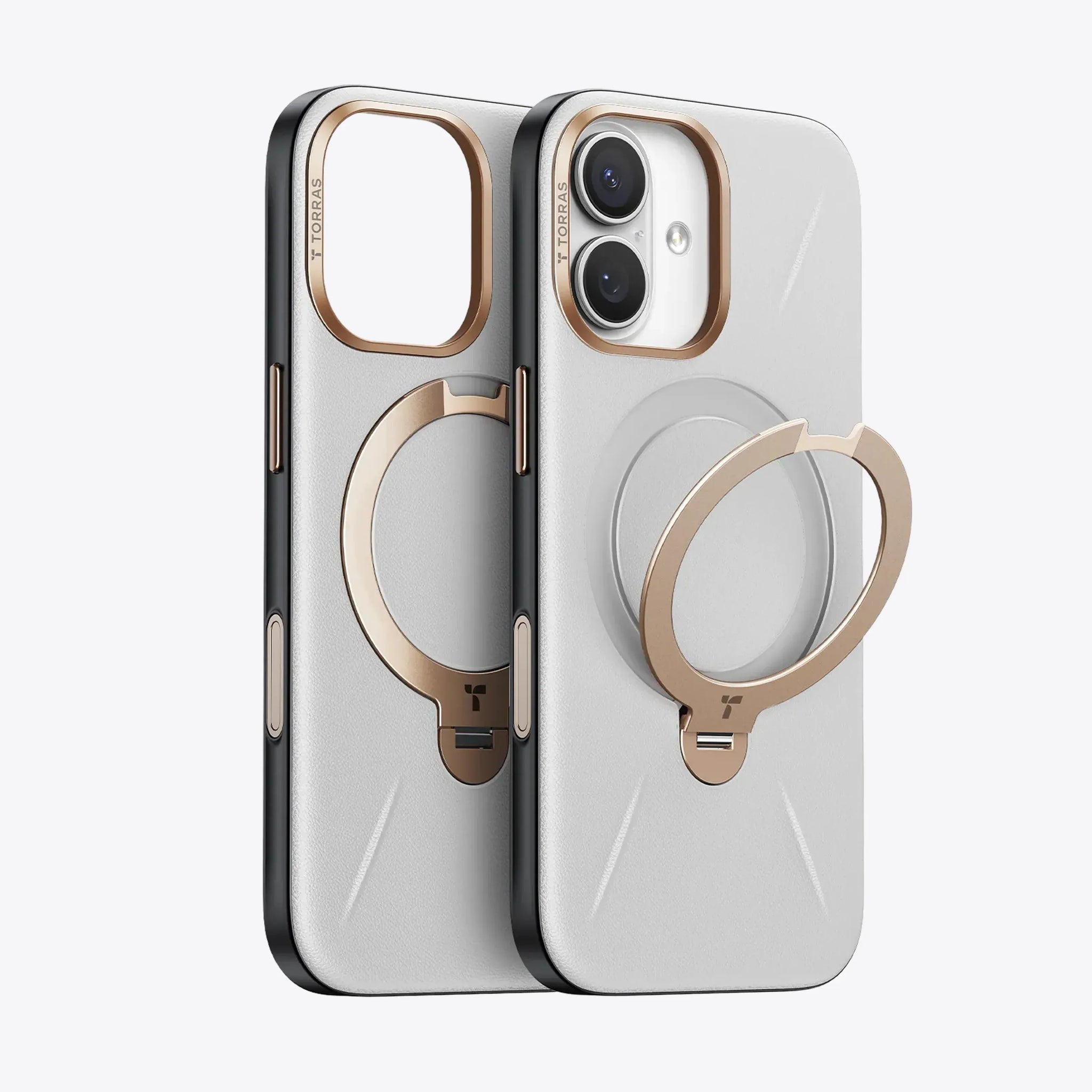 Ostand Q3 プレミアムホワイトレザートーンスタンドケース、ゴールドアクセント付き、T.TORRASブランディング
