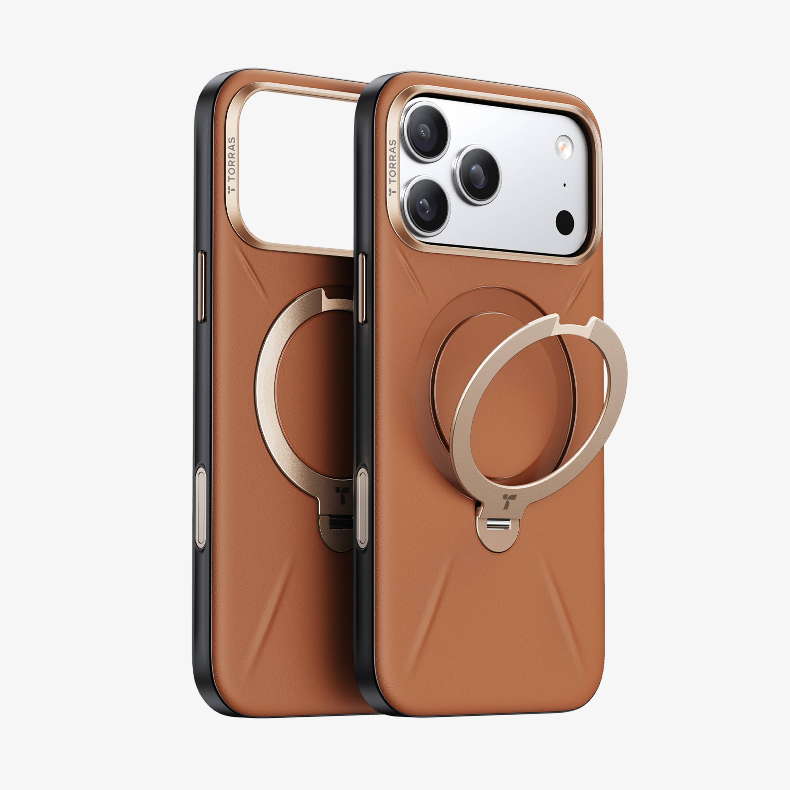 TORRAS Ostand Q3 ブラウンシリカレザーケース スタンドリング付き
