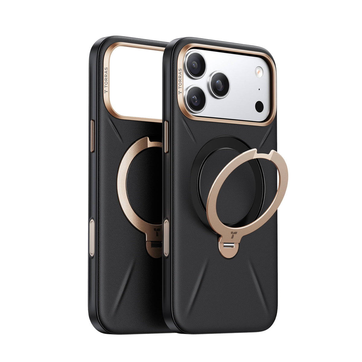 TORRAS Ostand Q3 ブラックレザートーンケース ローズゴールドリングスタンド付き